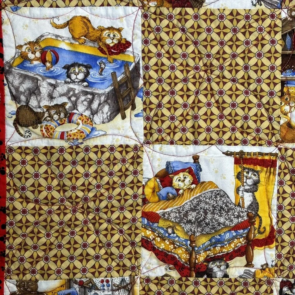 Handcrafted Whimsical Quilt Wall Hanging Lap Blanket Cat Lady Lovers Cute Kitty